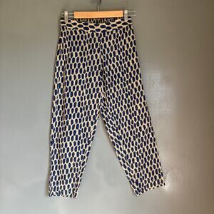MELANGE Women's SMALL Blue Geometric Cotton Ribbed Pants Lightweight Boho Hippie